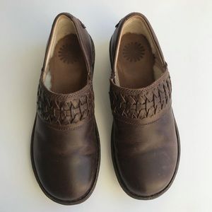 UGG Anila Full Grain Leather Wool Lined Closed Back Slip On Shoes Comfort Clogs